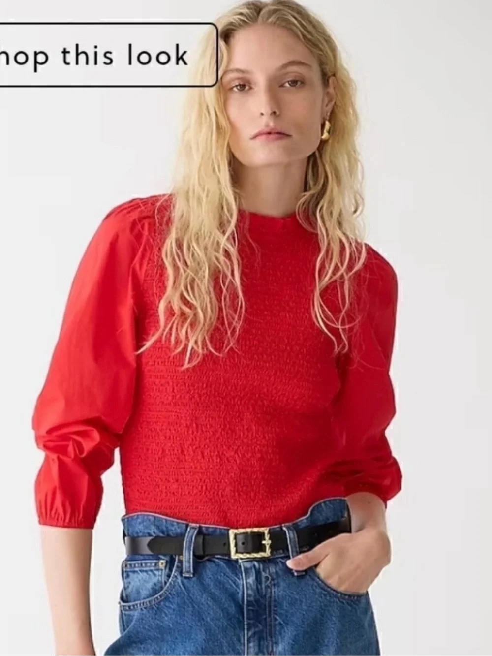 J. Crew Organic Cotton Smocked Ruffle Top in Tomato Red